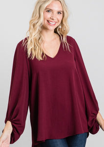 Bubble Sleeve Top Wine