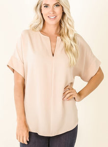 Woven Split Neck Top Dusty Blush