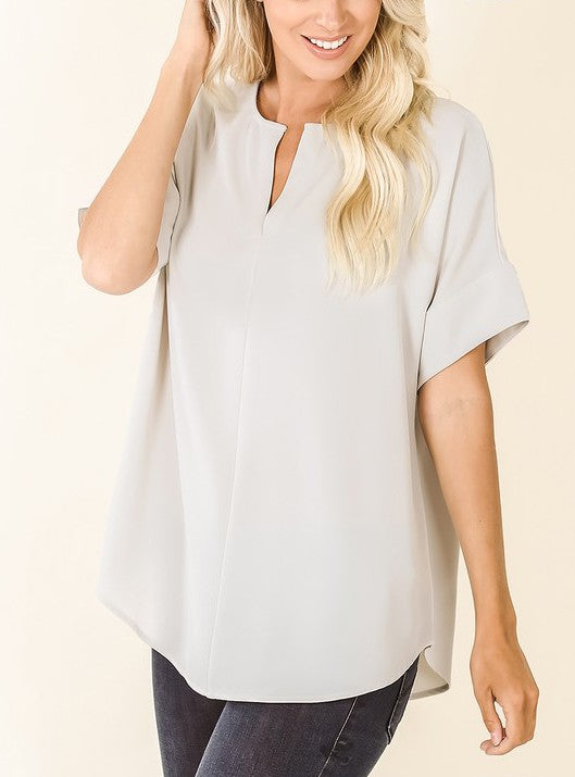 Woven Split Neck Top Bone