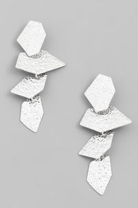 4 Hammered Hexagon Earrings Silver