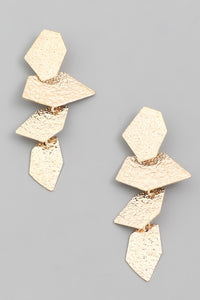 4 Hammered Hexagon Earrings Gold