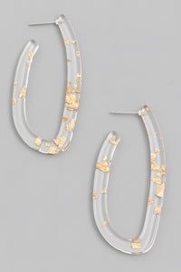 Oval Acrylic Gold Flake Earrings Clear