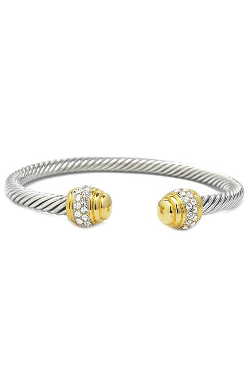 Two Toned Twisted Bracelet Stone Silver & Gold