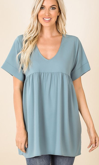 Woven Peplum Top Blue Gray