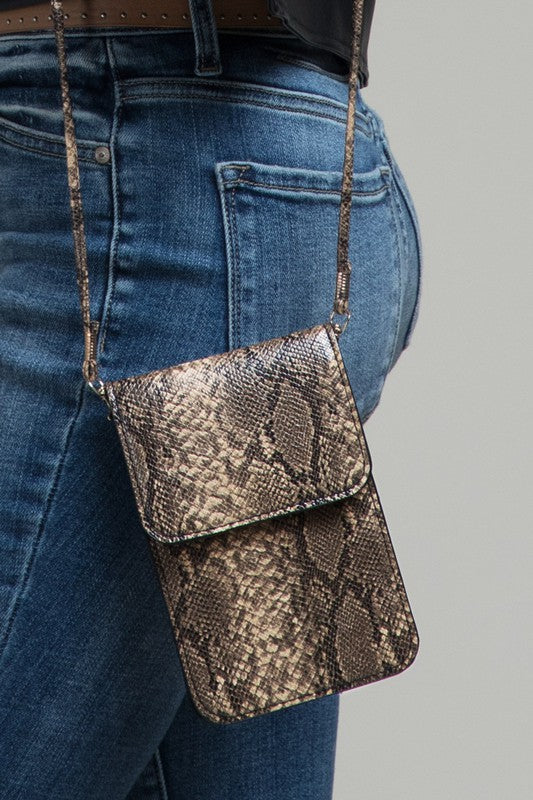 Snake Print Cellphone Crossbody Beige