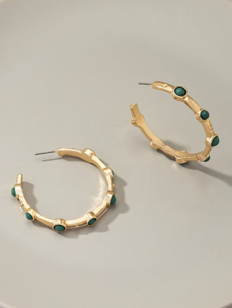 Hoop with Green Beads Gold
