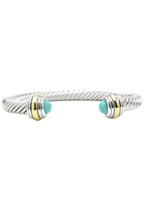 Two Toned Twisted Open Cuff Bracelet Turquoise