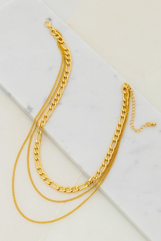 Curb and Chain Layered Necklace Gold