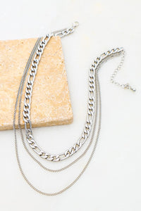 Layer Necklace with Chunky and Delicate Chains Silver