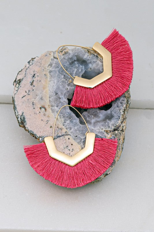 Fan Tassel Drop Earrings Coral