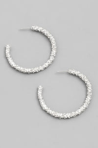 Textured Hoop Earrings Silver