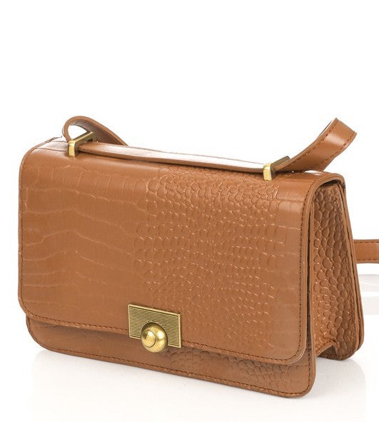 Alligator Print Satchel Brown