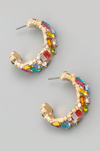 Emerald Cut Hoop Earrings Multi Color