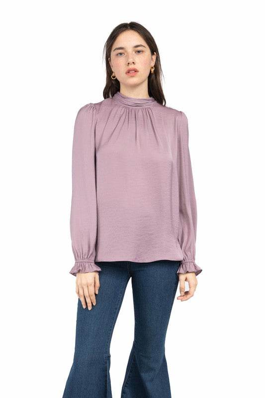Mock Neck Long Sleeve Top Purple Dove