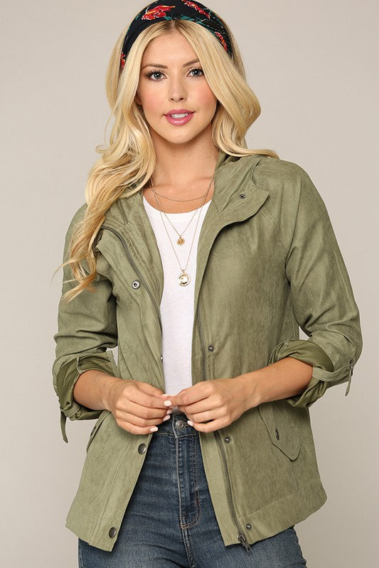 Suede Jacket with Snap Buttons Green