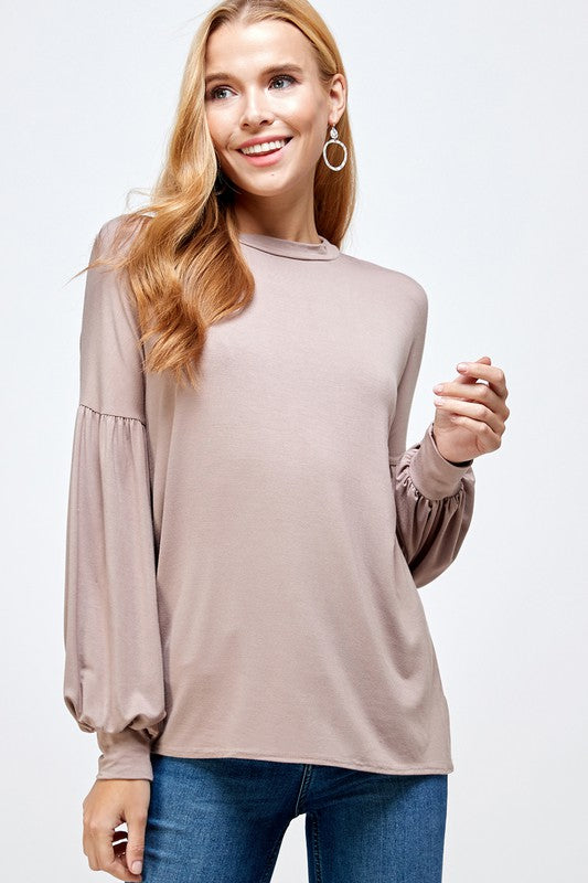 Jersey Bubble Sleeve Top Mocha