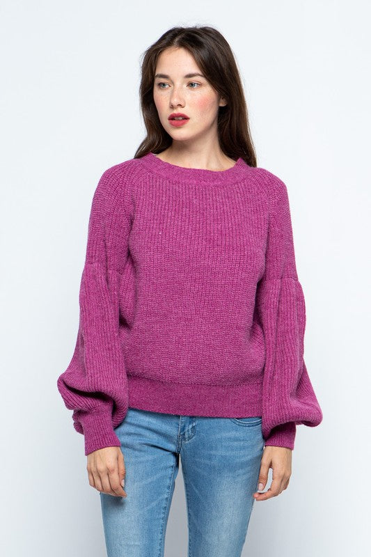 Puff Sleeve Sweater Orchid