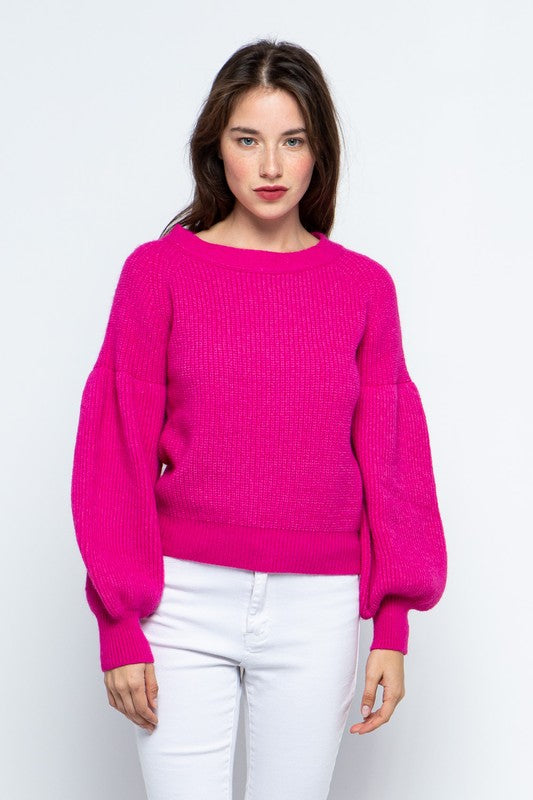 Puff Sleeve Sweater Fuchsia