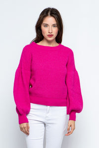 Puff Sleeve Sweater Fuchsia