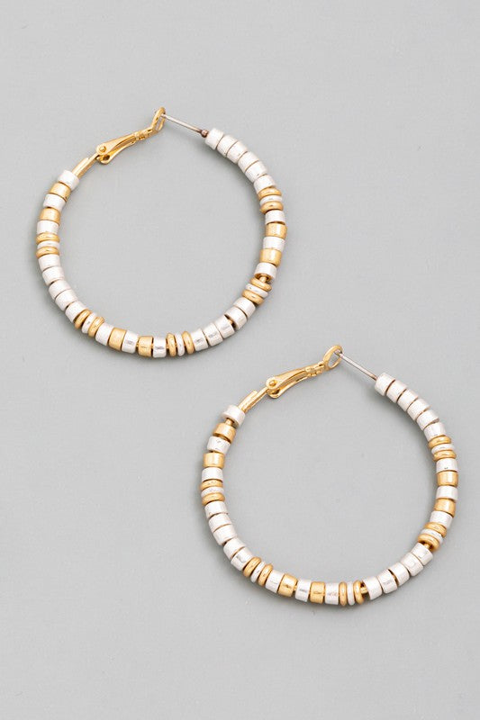 Beaded Hoop Earrings Mixed Metal