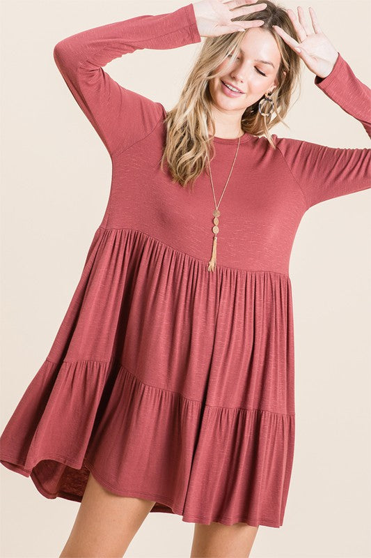 Tier Mini Knit Dress Brick