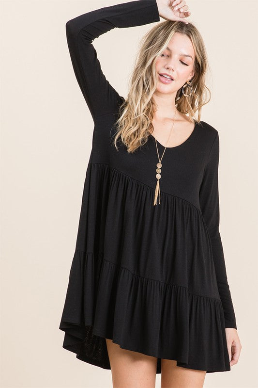 V-Neck Tier Mini Dress Black