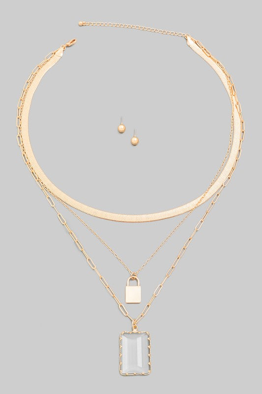 Lock and Jewel Chain Necklace Clear