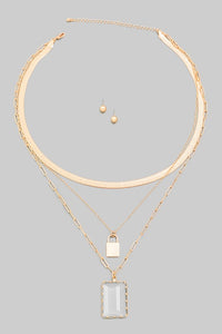 Lock and Jewel Chain Necklace Clear