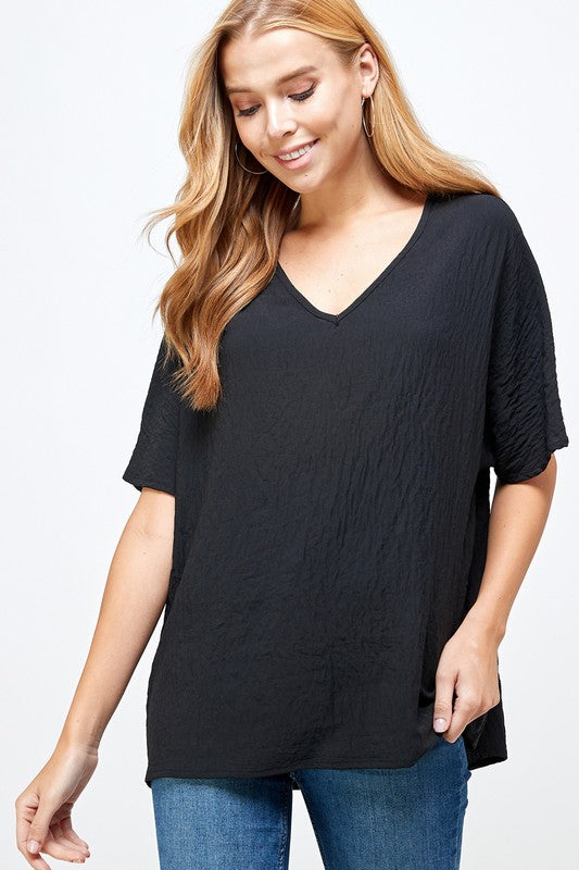 Solid Oversized V-Neck Top Black