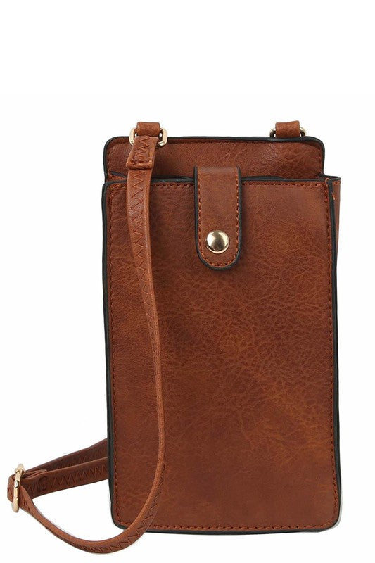 Faux Leather Crossbody Phone Purse Brown