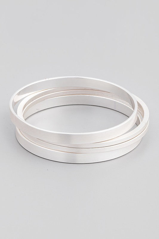 Simple 4 Bangle Bracelet Set Silver