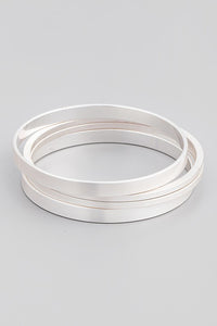 Simple 4 Bangle Bracelet Set Silver