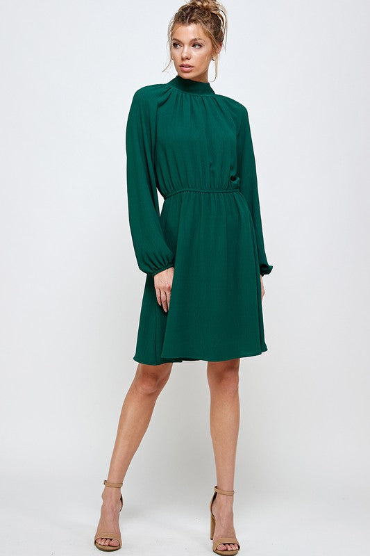 High Neck Long Sleeve Dress H Green