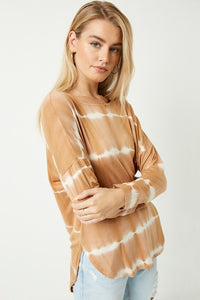 Long Sleeve Tie Dye Top Brown