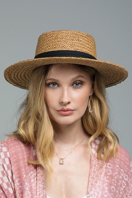 Folded Trim Boater Hat D Natural