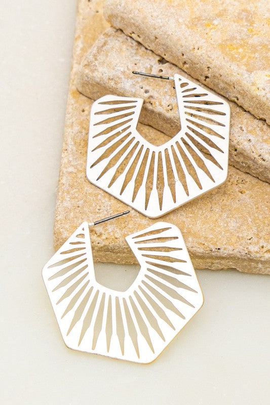 Hexagon Cut-Out Hoop Earrings Silver