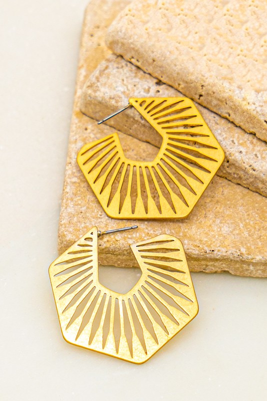 Hexagon Cut-Out Hoop Earrings Gold