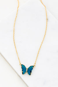Butterfly Pendant Necklace Blue