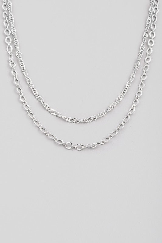 Double Layer Textured Chain Silver