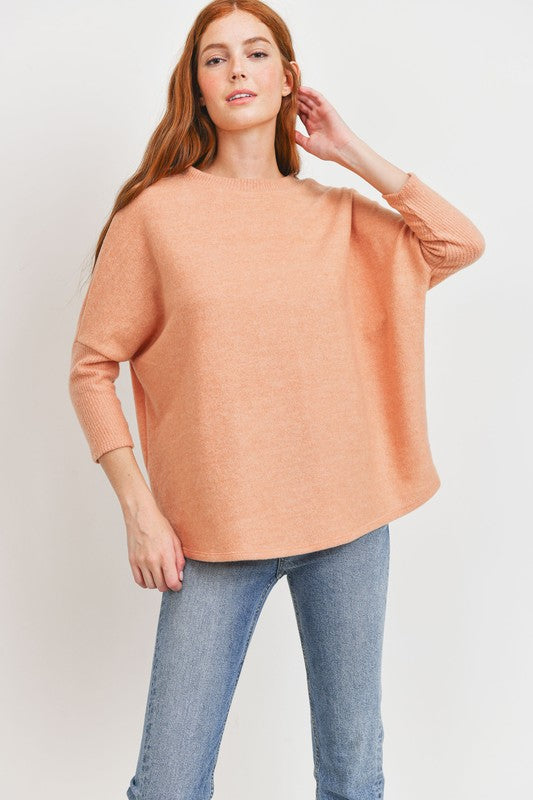 Oversized Drop Shoulder Wool Brushed Knit Top Papaya