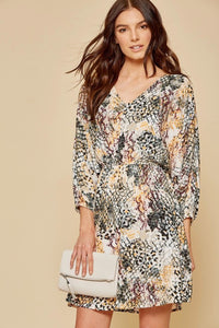 Snake Print Long Sleeve Dress Rust/Black