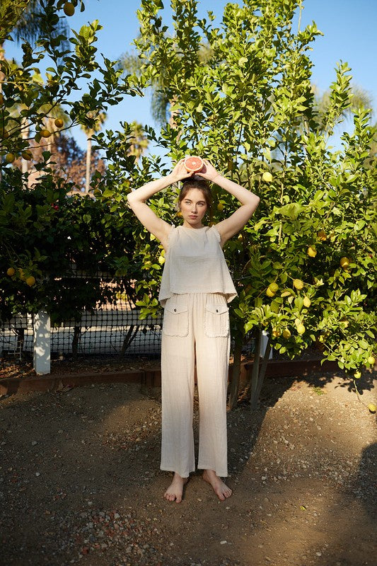 Linen Palazzo Pants Taupe