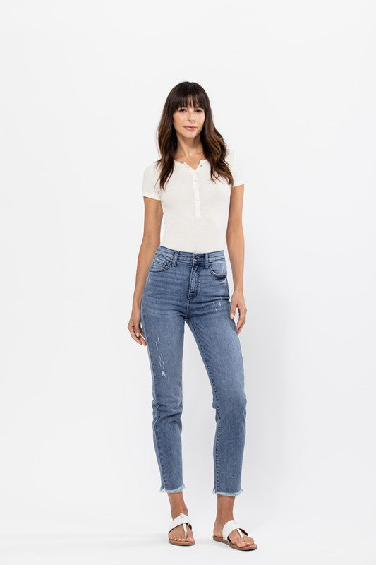High Rise Ankle Skinny Fray Hem Med Light