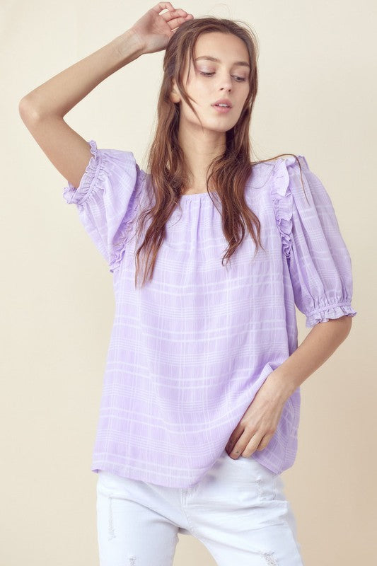 Ruffled Puff Sleeve Top Lavender