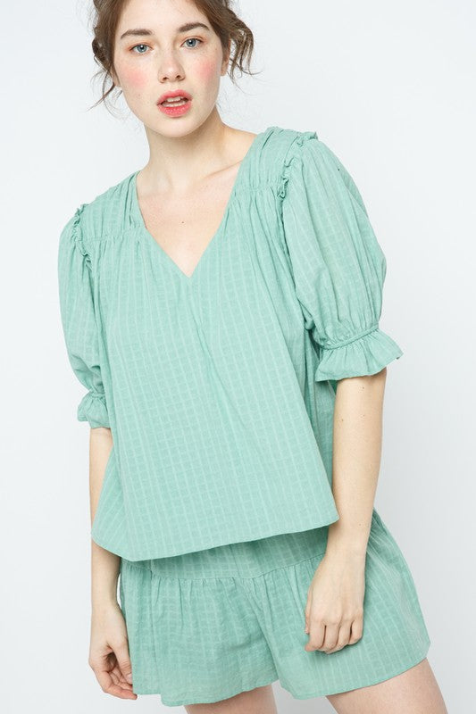Textured Puff Sleeve Top Jade