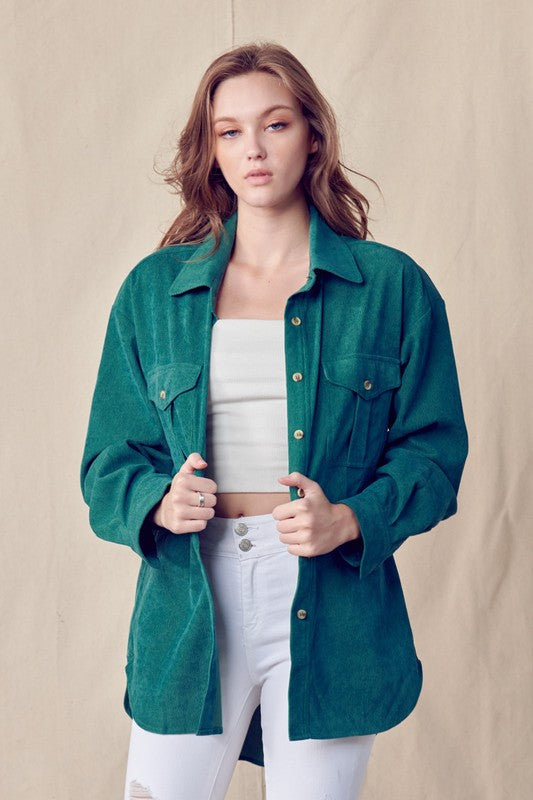 Oversized Corduroy Shacket Teal Green