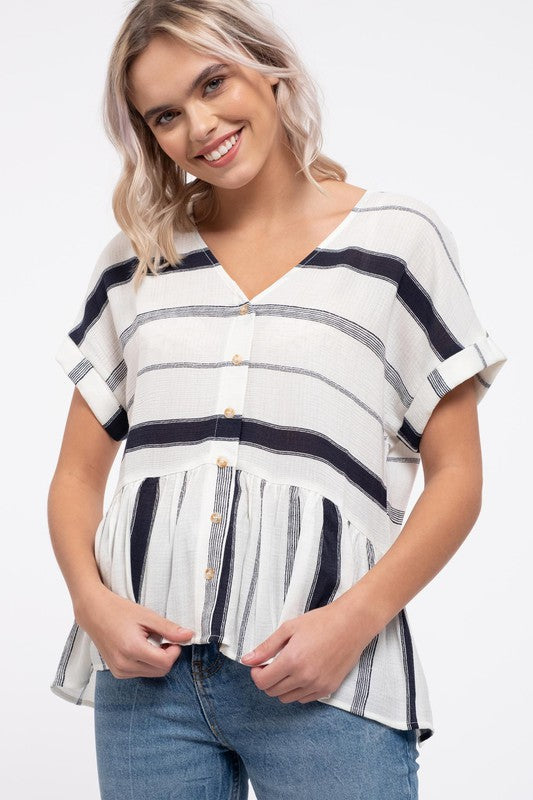 Striped Button Down Top Navy