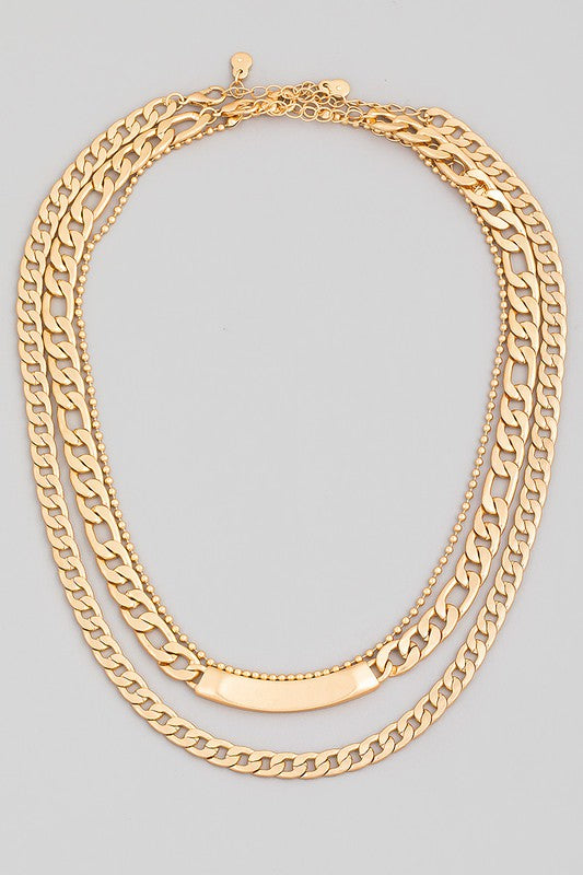 Bar Detail Chain Necklace White Gold