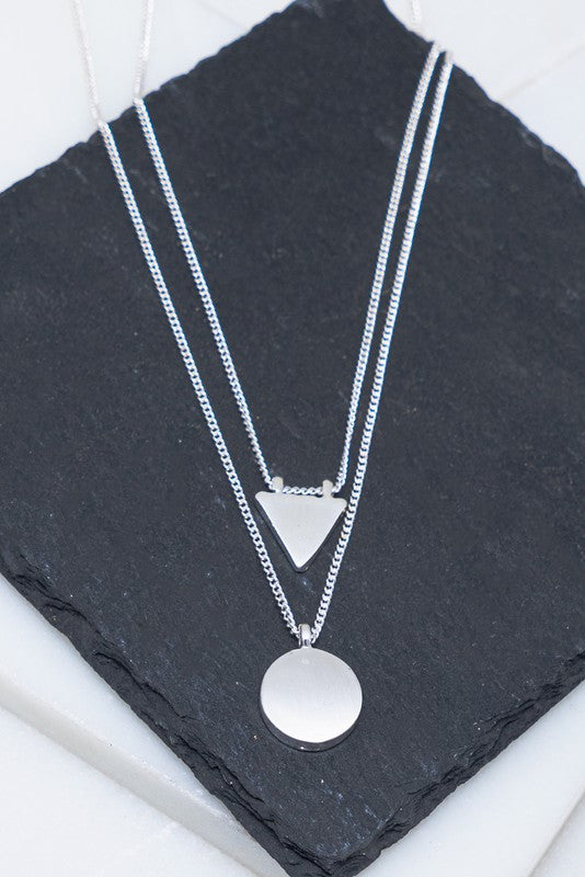 Geo Shape Charm Multi Layered Necklace Silver