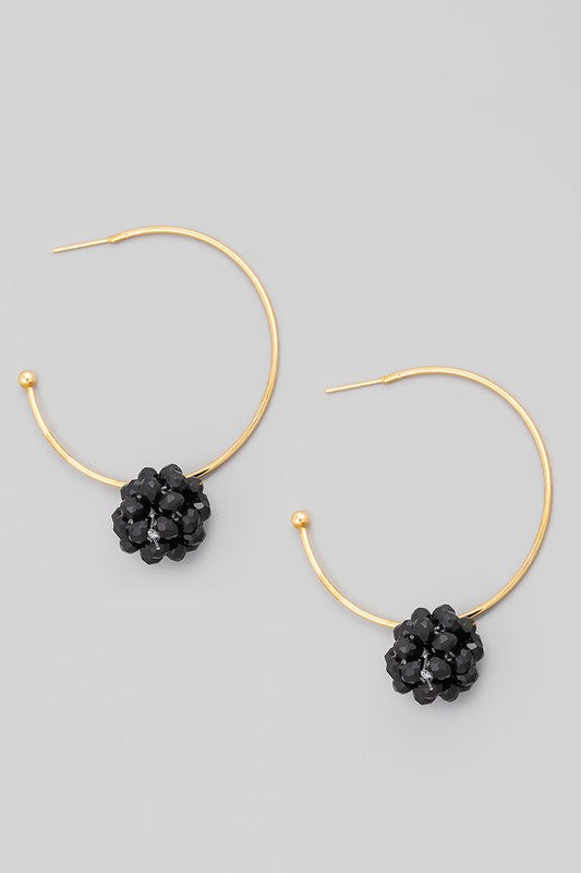 Beaded Cluster Detailed Hoop Black